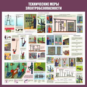 C64 Стенд электробезопасность (технические меры электробезопасности) (1000х1000 мм, пластик ПВХ 3 мм, алюминиевый багет серебряного цвета) - Стенды - Стенды по электробезопасности - Магазин охраны труда ohranatruda-shop.ru